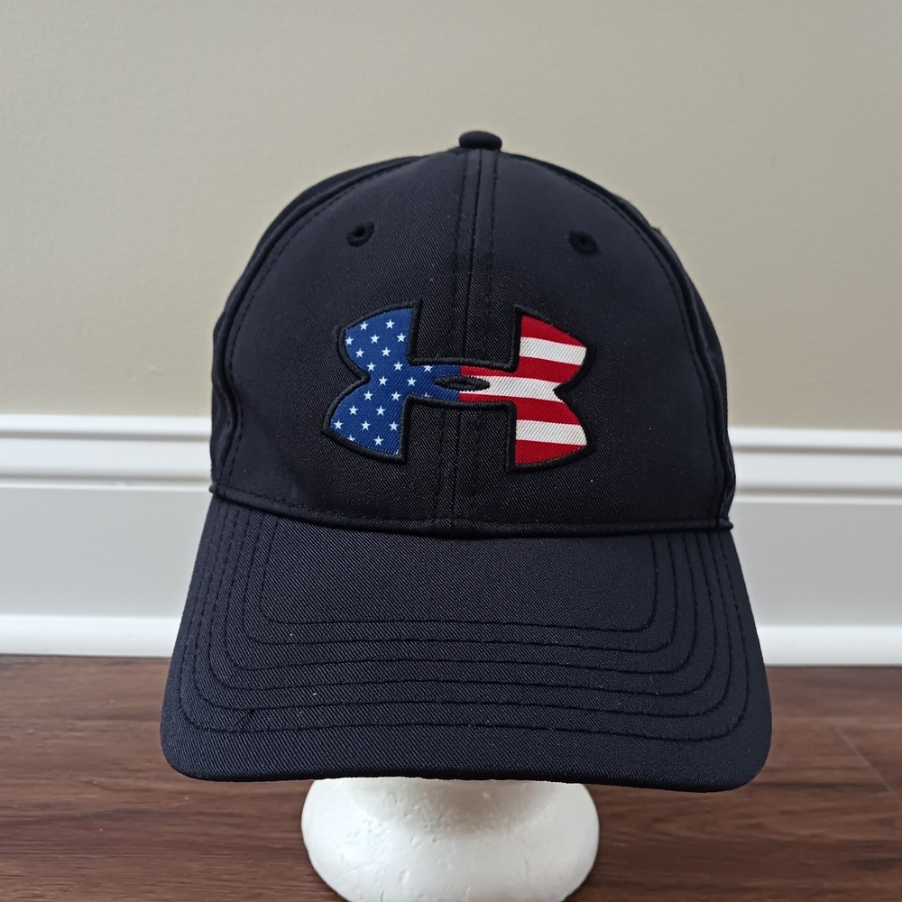 Under Armour Mens Black American Flag UA Logo HeatGear Adjustable‎ Baseball Hat